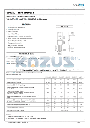 ED802CT datasheet - SUPER FAST RECOVERY RECTIFIER(VOLTAGE - 200 to 600 Volts CURRENT - 8.0 Amperes)