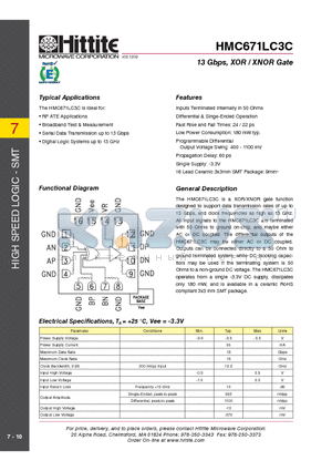 HMC671LC3C datasheet - 13 Gbps, XOR / XNOR Gate HMC671LC3C