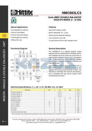 HMC663LC3_10 datasheet - GaAs MMIC DOUBLE-BALANCED HIGH IP3 Mixer, 6 - 12 GHz