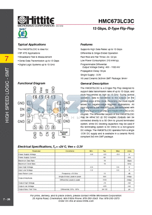 HMC673LC3C datasheet - 13 Gbps, D-Type Flip-Flop