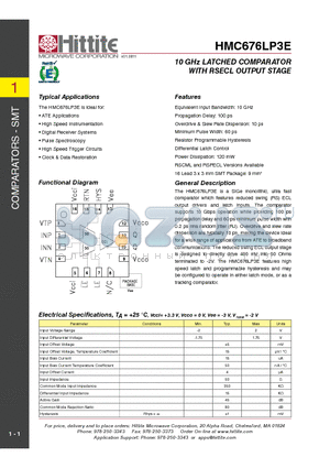 HMC676LP3E datasheet - 10 GHz LATCHED COMPARATOR WITH RSECL OUTPUT STAGE