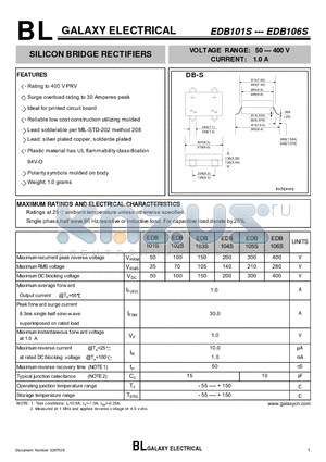 EDB101S datasheet - SILICON BRIDGE RECTIFIERS