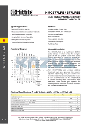 HMC677LP5 datasheet - 6-Bit SERIAL/PARALLEL SWITCH DRIVER/CONTROLLER