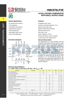 HMC676LP3E datasheet - 10 GHz LATCHED COMPARATOR WITH RSECL OUTPUT STAGE