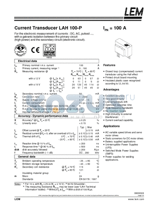 LAH100-P_06 datasheet - Current Transducer
