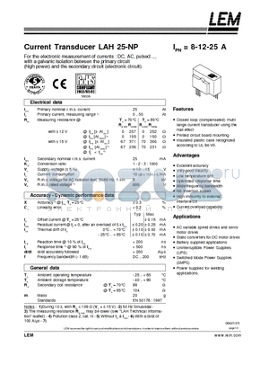 LAH25-NP_06 datasheet - Current Transducer