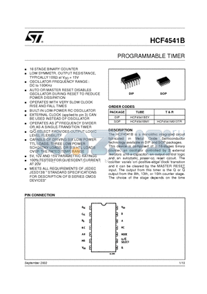 HCF4541BM1 datasheet - PROGRAMMABLE TIMER