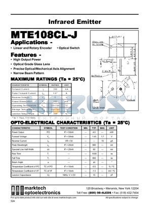 MTE108CL-J datasheet - 5mm Metal Can IR Emitter