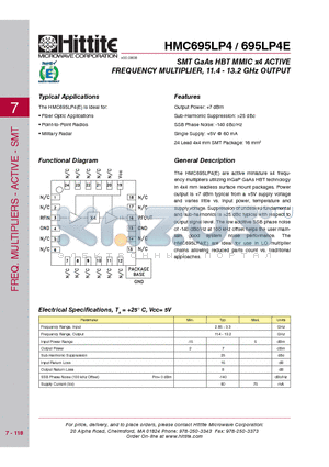 HMC695LP4E datasheet - SMT GaAs HBT MMIC x4 ACTIVE FREQUENCY MULTIPLIER, 11.4 - 13.2 GHz OUTPUT