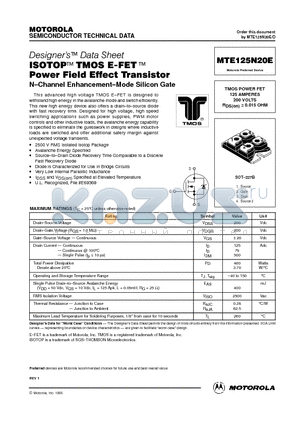 MTE125N20E datasheet - TMOS POWER FET 125 AMPERES 200 VOLTS RDS(on) = 0.015 OHM