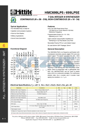 HMC699LP5E datasheet - 7 GHz INTEGER N SYNTHESIZER CONTINUOUS (N = 56 - 519), NON-CONTINUOUS (N = 16 - 54)