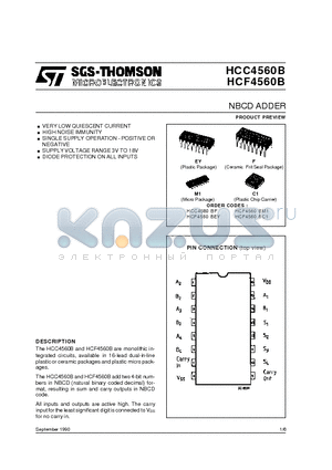 HCF4560 datasheet - NBCD ADDER