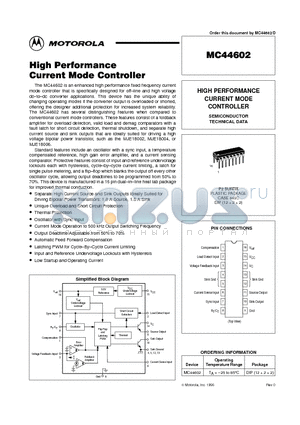 MC44602 datasheet - HIGH PERFORMANCE CURRENT MODE CONTROLLER