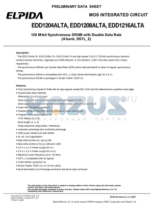 EDD1204ALTA datasheet - 128 M-bit Synchronous DRAM with Double Data Rate (4-bank, SSTL_2)