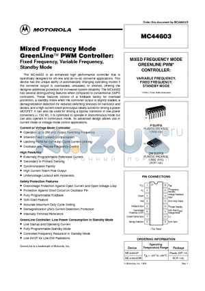 MC44603 datasheet - MIXED FREQUENCY MODE GREENLINE PWM CONTROLLER