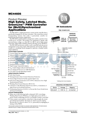 MC44605 datasheet - High Safety, Latched Mode, GreenLine PWM Controller for (Multi)Synchronized Applications