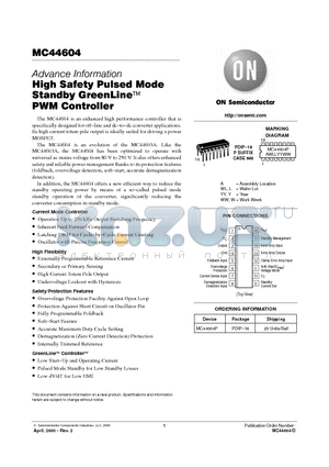 MC44604 datasheet - High Safety Pulsed Mode Stanby GreenLine PWM Controller