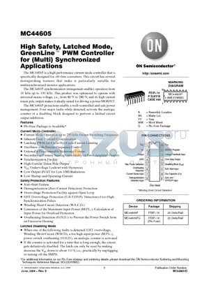 MC44605 datasheet - High Safety, Latched Mode, GreenLine TM PWM Controller for (Multi) Synchronized Applications