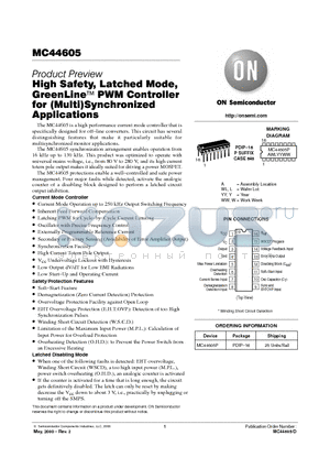 MC44605P datasheet - High Safety, Latched Mode, GreenLine PWM Controller for (Multi)Synchronized Applications