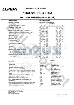 EDD1216AJBG-5C-E datasheet - 128M bits DDR SDRAM