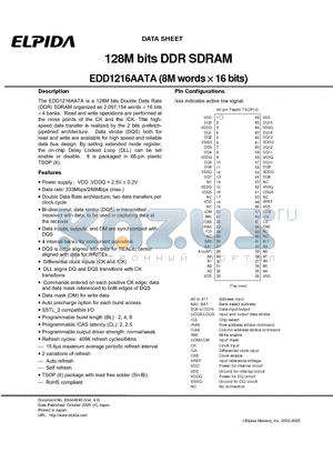 EDD1216AATA-7A-E datasheet - 128M bits DDR SDRAM (8M words x 16 bits)