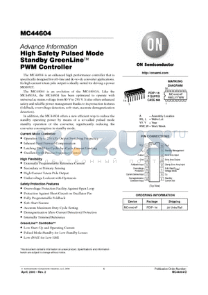 MC44604P datasheet - High Safety Pulsed Mode Stanby GreenLine PWM Controller