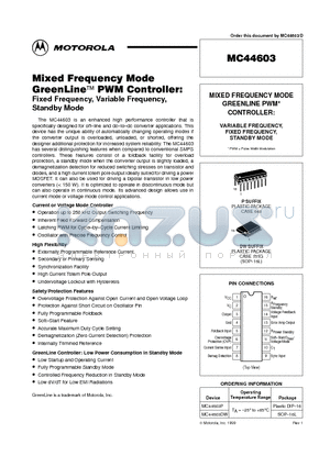 MC44603DW datasheet - MIXED FREQUENCY MODE GREENLINE PWM CONTROLLER