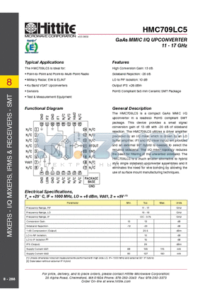 HMC709LC5 datasheet - GaAs MMIC I/Q UPCONVERTER 11 - 17 GHz