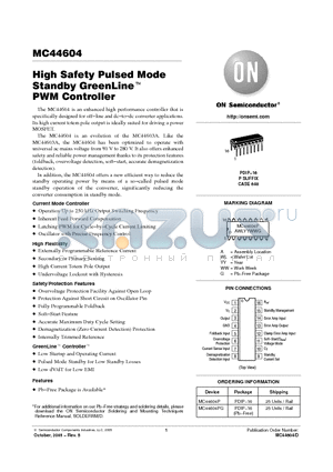 MC44604PG datasheet - High Safety Pulsed Mode Standby GreenLine TM PWM Controller