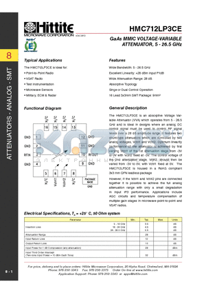 HMC712LP3CE_10 datasheet - GaAs MMIC VOLTAGE-VARIABLE ATTENUATOR, 5 - 26.5 GHz