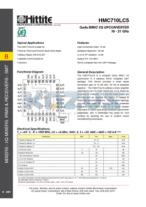 HMC710LC5 datasheet - GaAs MMIC I/Q UPCONVERTER 16 - 21 GHz