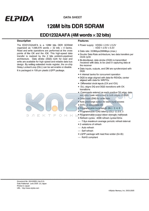 EDD1232AAFA datasheet - 128M bits DDR SDRAM (4M words x 32 bits)