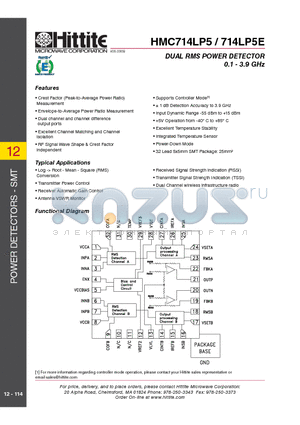 HMC714LP5 datasheet - DUAL RMS POWER DETECTOR 0.1 - 3.9 GHz