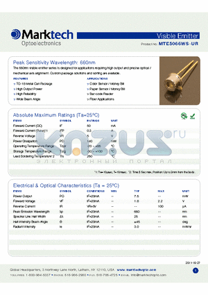 MTE5066WS-UR datasheet - Peak Sensitivity Wavelength: 660nm