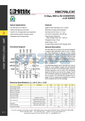 HMC706LC3C datasheet - 13 Gbps, NRZ-to-RZ CONVERTER, 3.3V SUPPLY
