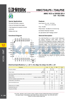 HMC734LP5E datasheet - MMIC VCO w/ DIVIDE-BY-4 8.6 - 10.2 GHz