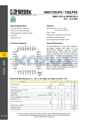 HMC735LP5 datasheet - MMIC VCO w/ DIVIDE-BY-4 10.5 - 12.2 GHz