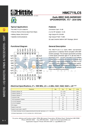 HMC711LC5_1005 datasheet - GaAs MMIC SUB-HARMONIC UPCONVERTER, 17.7 - 23.6 GHz