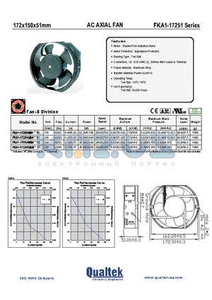 FKA1-17251 datasheet - 172x150x51mm AC AXIAL FAN