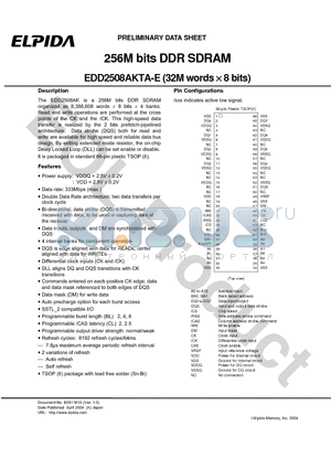 EDD2508AKTA-E datasheet - 256M bits DDR SDRAM