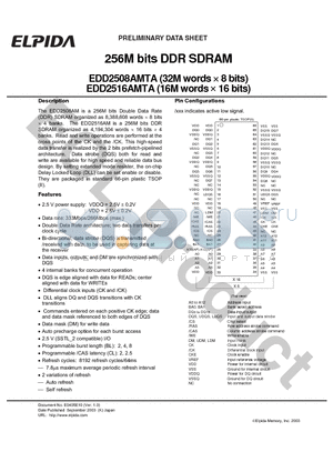 EDD2508AMTA datasheet - 256M bits DDR SDRAM