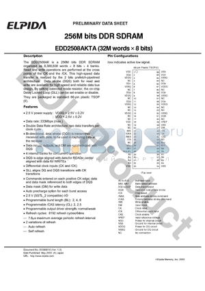 EDD2508AKTA-6B datasheet - 256M bits DDR SDRAM