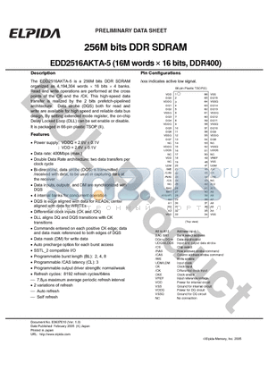 EDD2516AKTA-5C datasheet - 256M bits DDR SDRAM