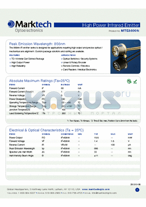 MTE8600N datasheet - Peak Emission Wavelength: 856nm