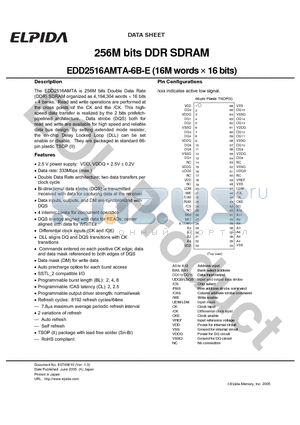 EDD2516AMTA-6B-E datasheet - 256M bits DDR SDRAM