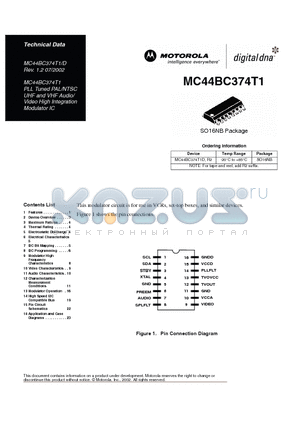 MC44BC374T1 datasheet - PLL Tuned PAL/NTSC UHF and VHF Audio/ Video High Integration Modulator IC