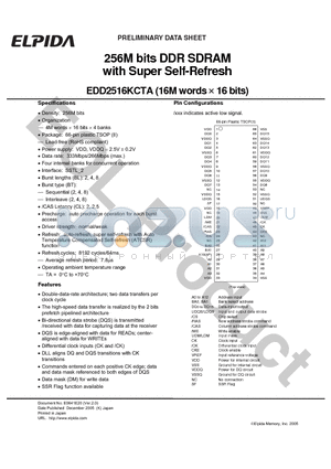 EDD2516KCTA datasheet - 256M bits DDR SDRAM with Super Self-Refresh