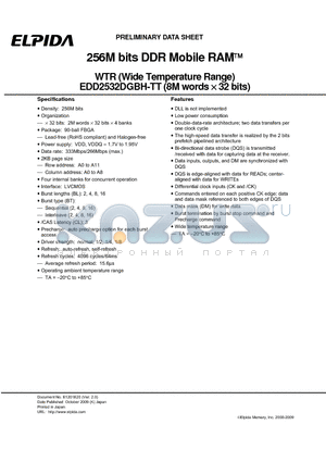 EDD2532DGBH-6CTT-F datasheet - 256M bits DDR Mobile RAM WTR (Wide Temperature Range)