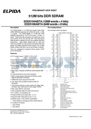 EDD5104ABTA datasheet - 512M bits DDR SDRAM