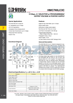 HMC748LC3C datasheet - 13 Gbps, 2:1 SELECTOR w/ PROGRAMMABLE OUTPUT VOLTAGE & POSITIVE SUPPLY